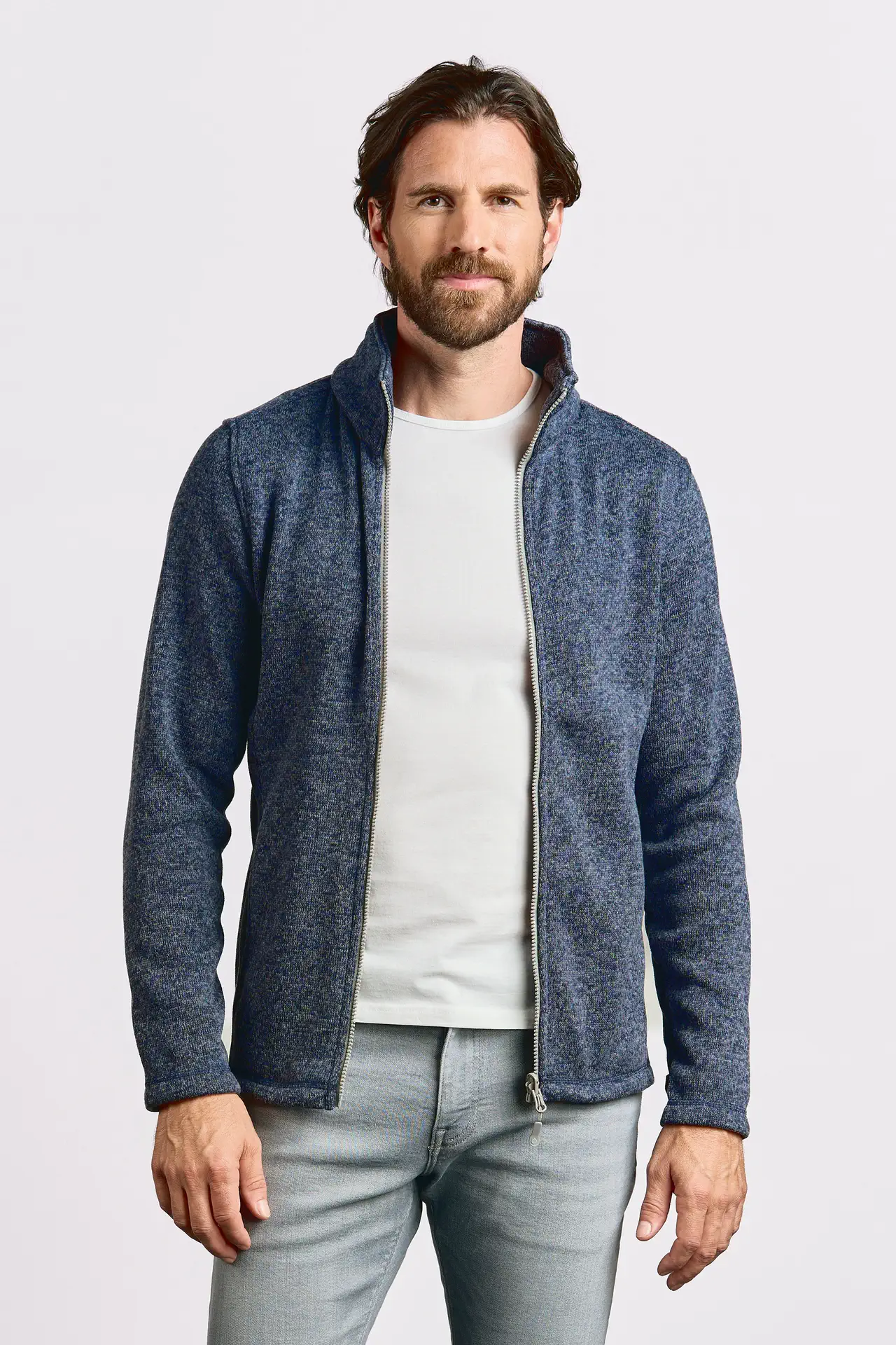 promodoro-7720-mens-knit-fleece-jacket-heatherblue-model-0 Promodoro Men's Knit Fleece Jacket C+