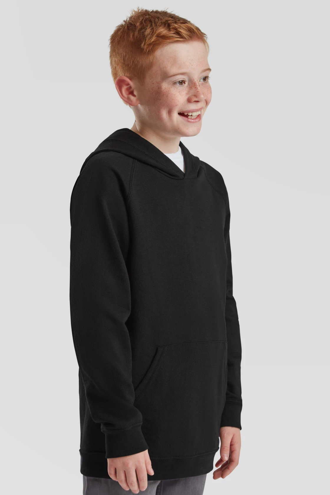 fruit-of-the-loom-62-009-0-kids-lightweight-hooded-sweatshirt-black-model-1 F.O.L. Kids Lightweight Hooded Sweat