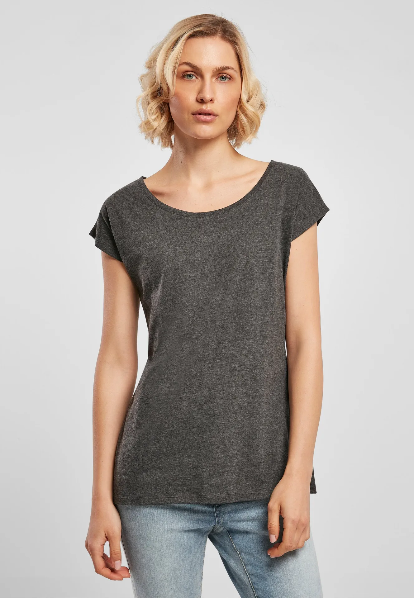 BYB-BB013-ladies-wide-neck-t-shirt-charcoal-model-0 Build Your Brand Ladies Wide Neck Tee