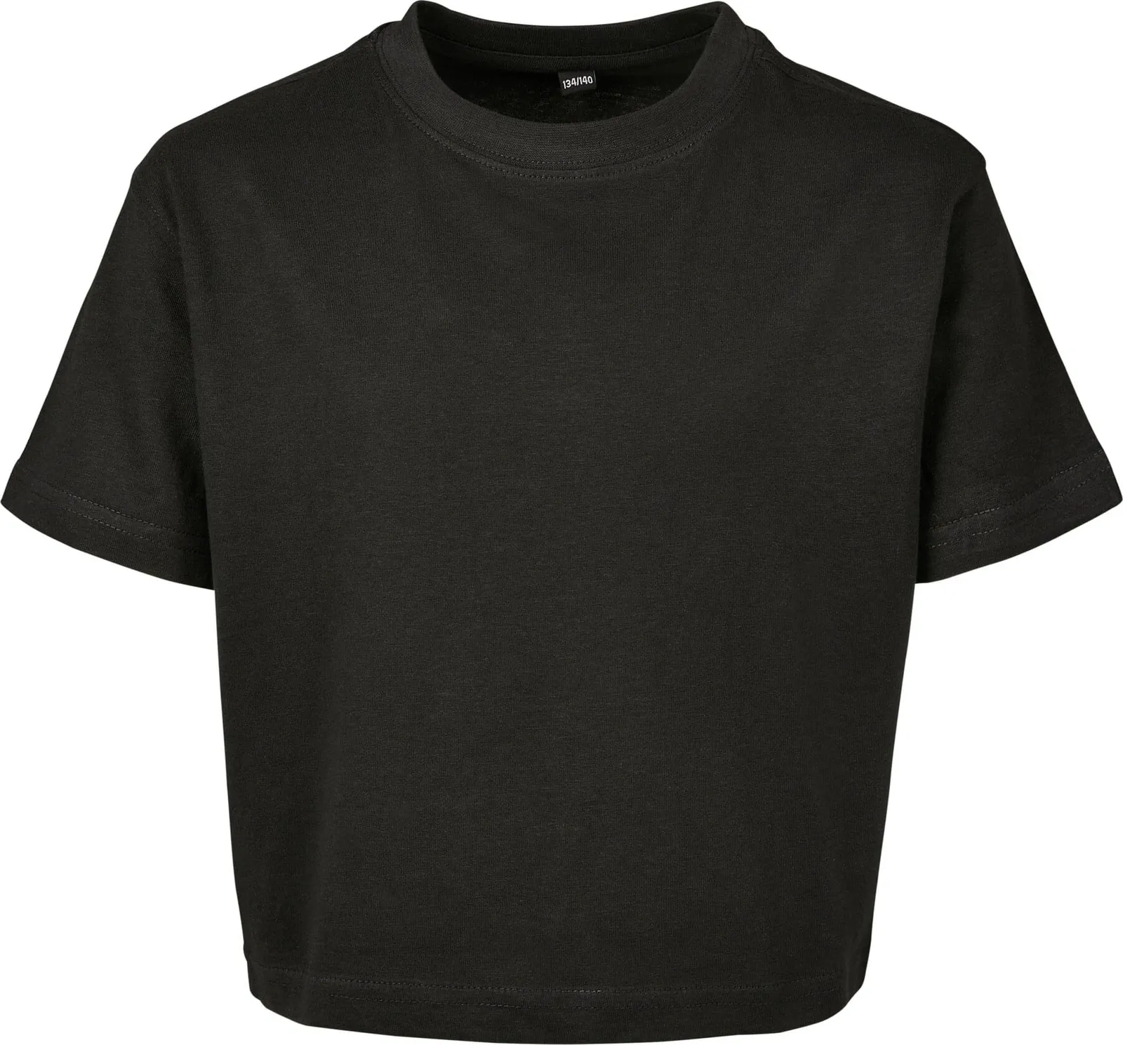 BYB-BY114-girls-cropped-jersey-t-shirt-black-front-4 Build Your Brand Girls Cropped Jersey Tee