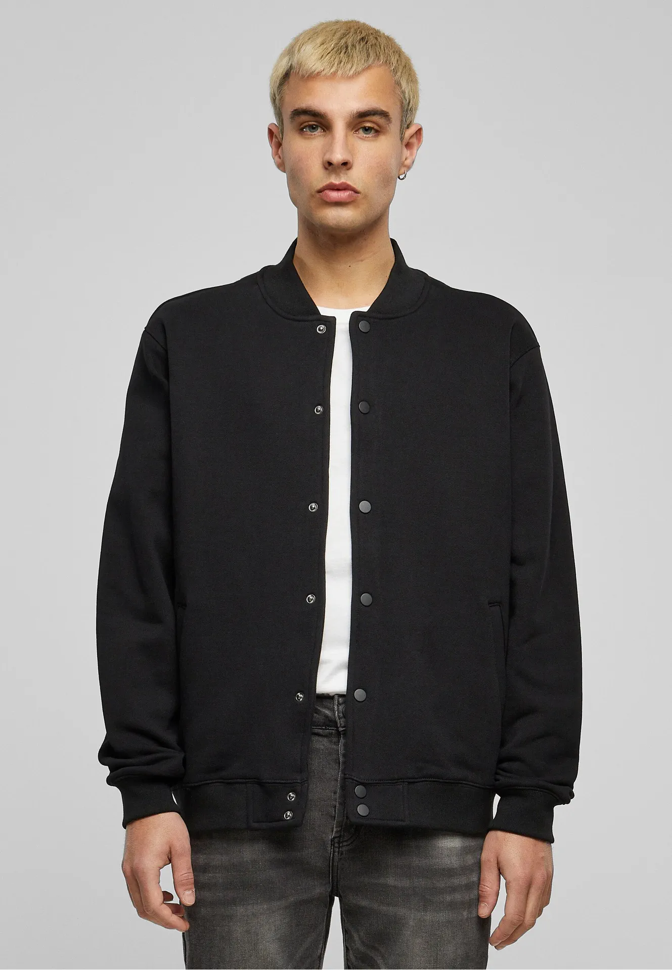 BYB-BY242-mens-heavy-tonal-college-jacket-black-model-3 Build Your Brand Heavy Tonal College Jacket