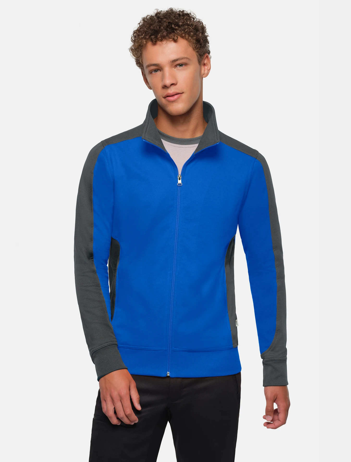 hakro-477-sweatjacke-contrast-mikralinar-royalblau-anthrazit-model-0 HAKRO Sweatjacke 477 Contrast Mikralinar®