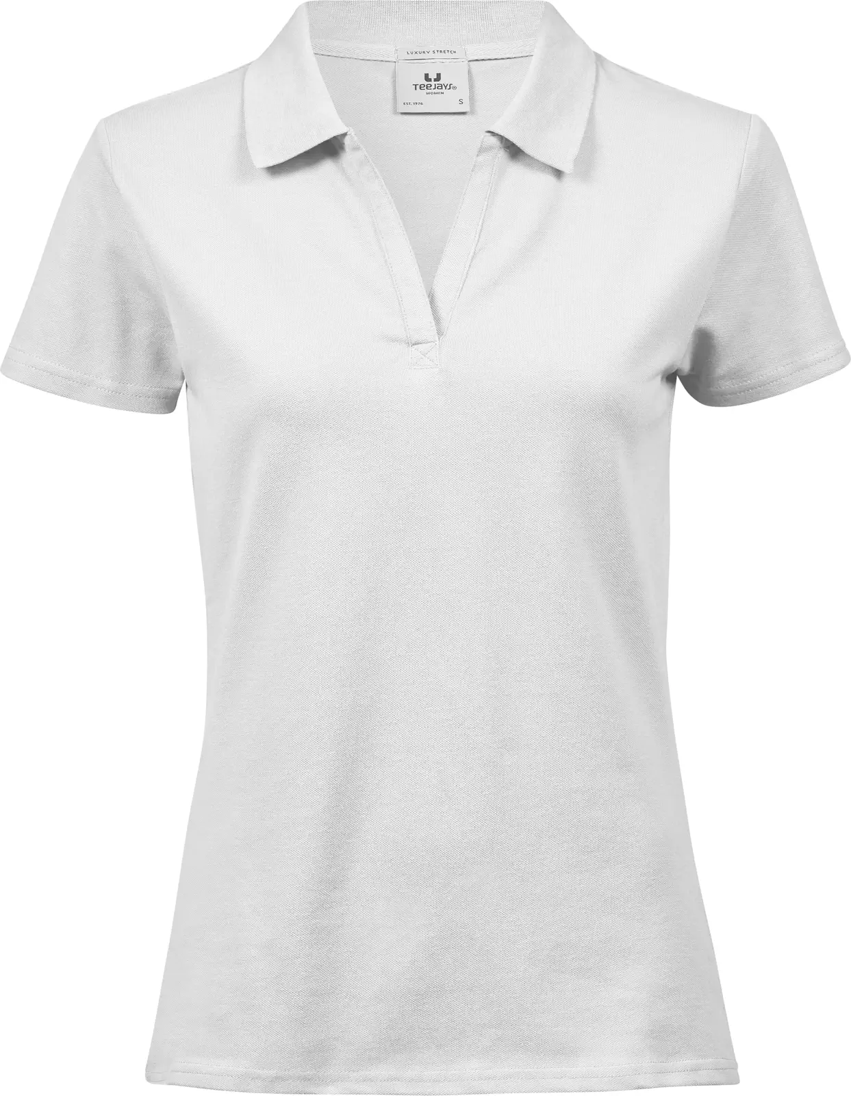 tee-jays-1409-womens-luxury-stretch-v-neck-poloshirt-white-front-1 Tee Jays Womens Luxury Stretch V-Neck Polo
