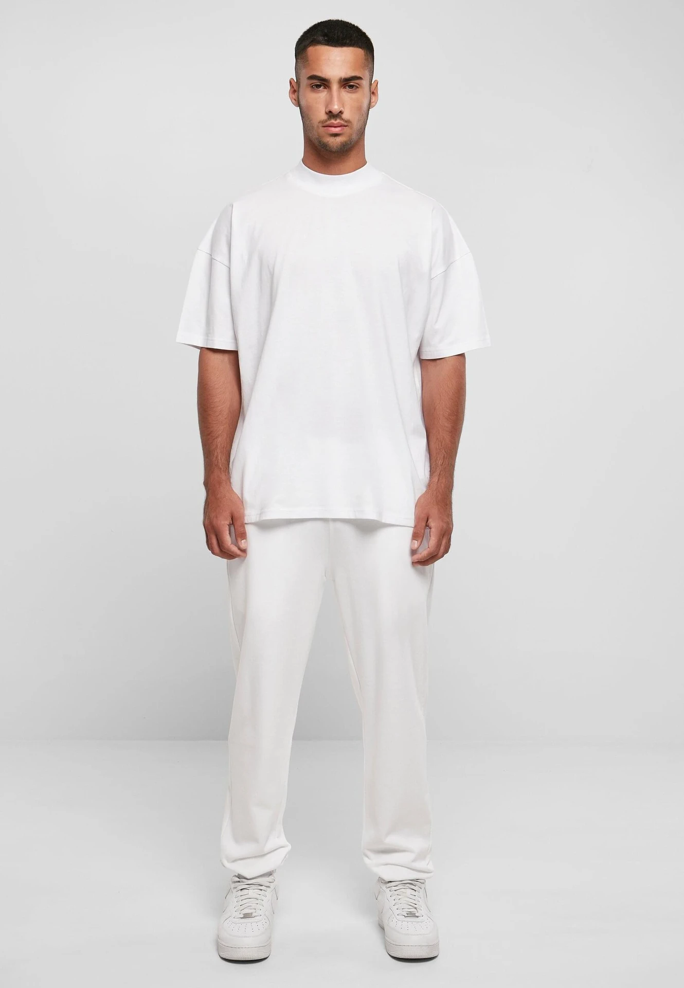 BYB-BY230-mens-oversized-mock-neck-t-shirt-white-model-3 Build Your Brand Oversized Mock Neck Tee
