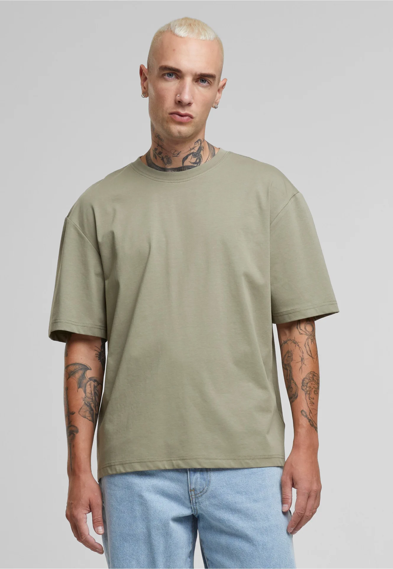 BYB-BY364-sorona-loose-fit-t-shirt-paleolive-model-0 Build Your Brand Sorona® Loose Fit Tee