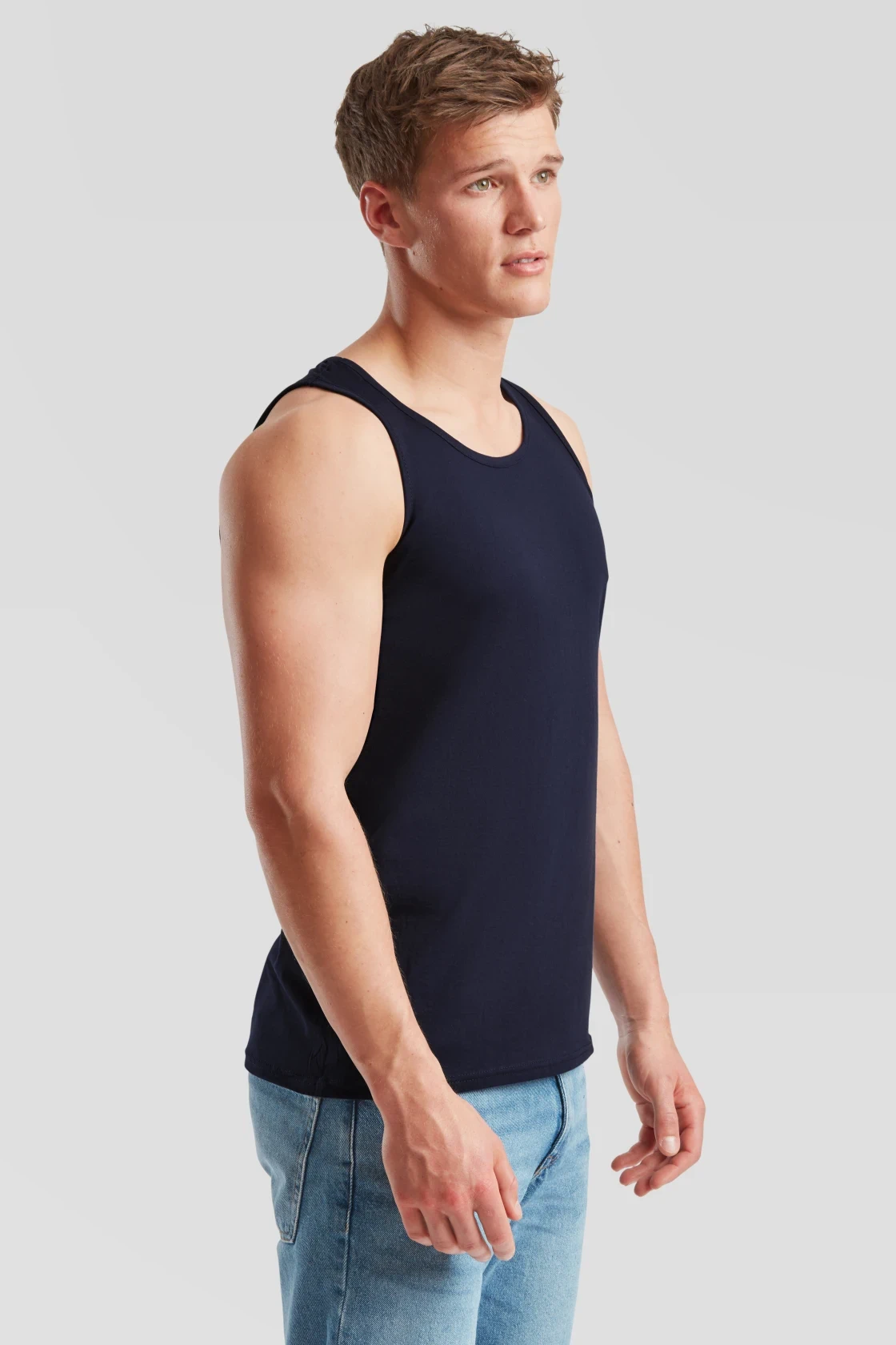 fruit-of-the-loom-61-098-0-valueweight-athletic-vest-deepnavy-model-1 F.O.L. Valueweight Athletic Vest