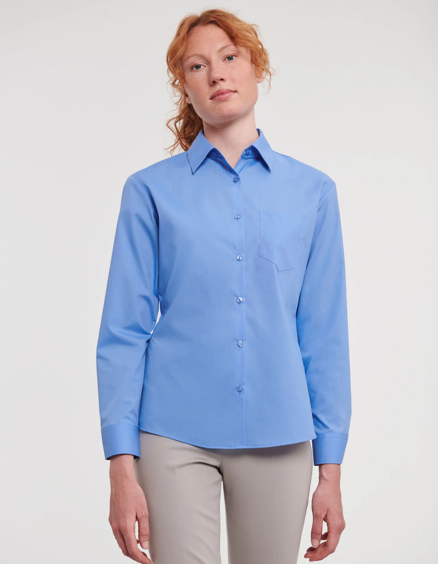 Russell Ladies Long Sleeve Polycotton Easy Care Poplin Shirt