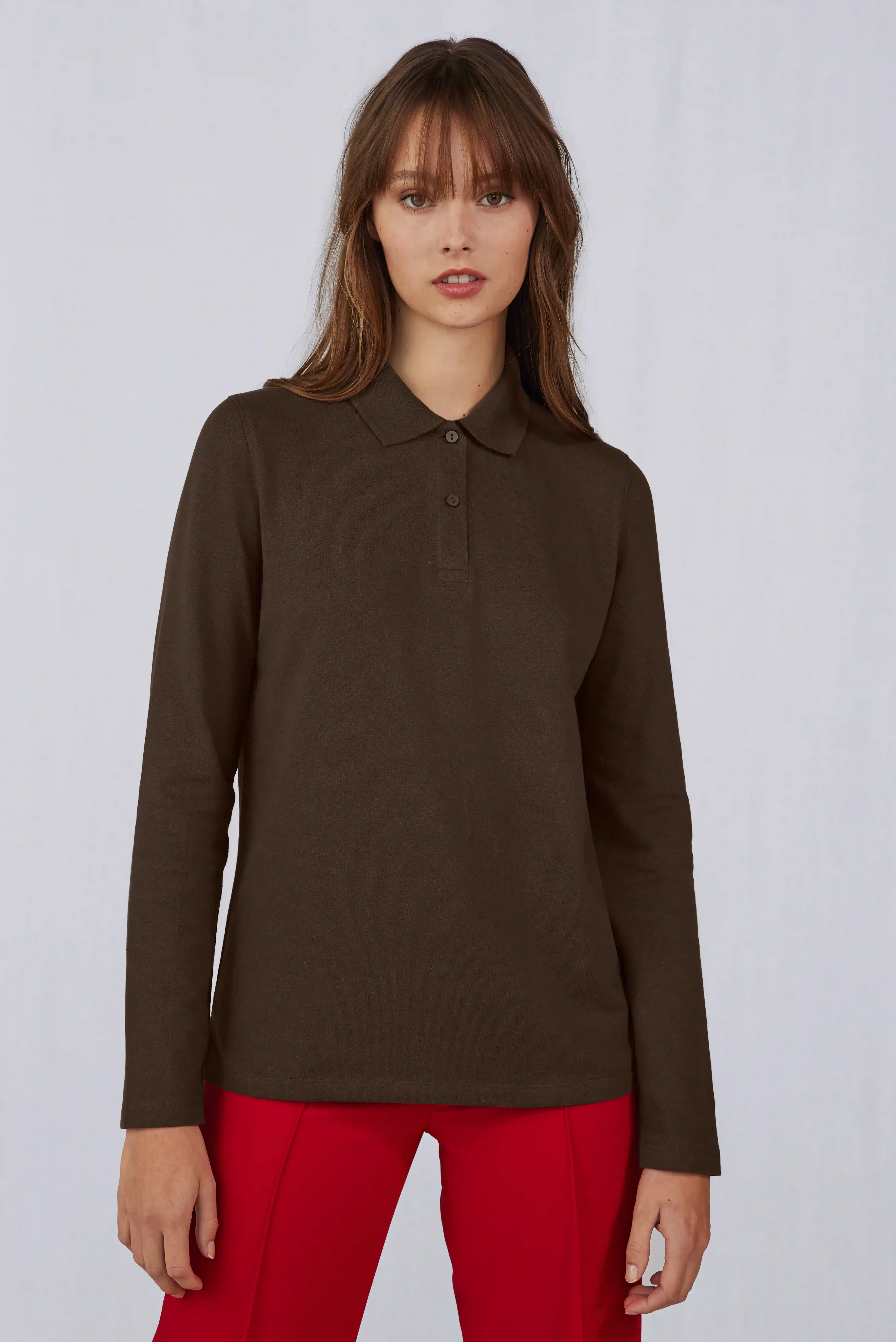 bc-pw464-my-polo-210-longsleeve-women-roasted-coffee-model-1 B&C My Polo 210 Long Sleeve Women