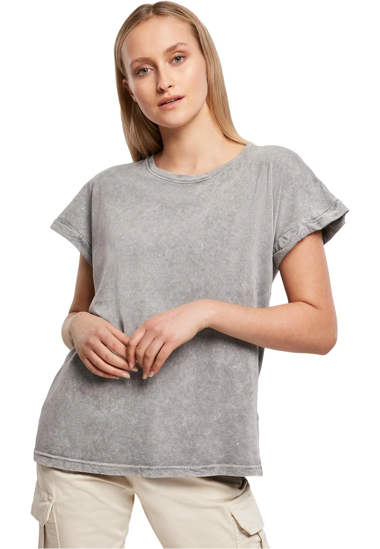 Build Your Brand Ladies Acid Washed Extended Shoulder Tee