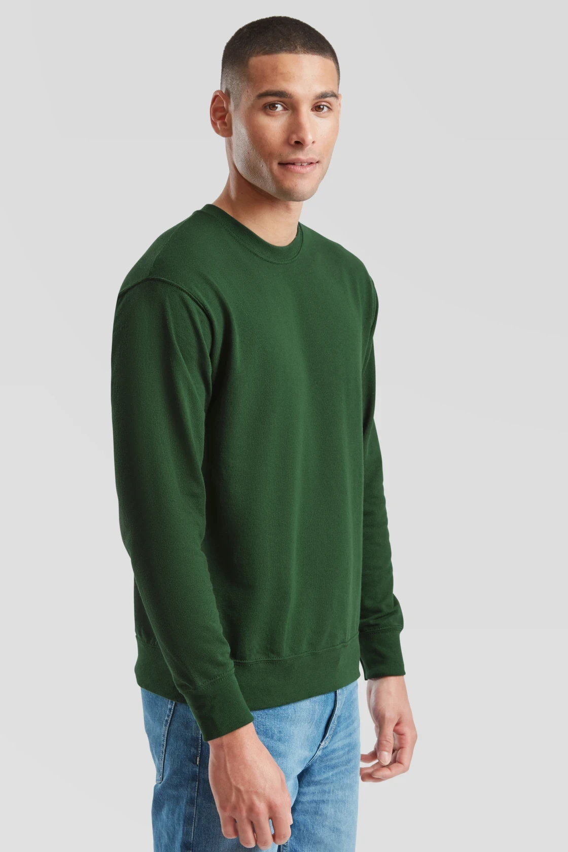 fruit-of-the-loom-62-156-0-lightweightset-insweatshirt-bottlegreen-model-1 F.O.L. Lightweight Set-In Sweat