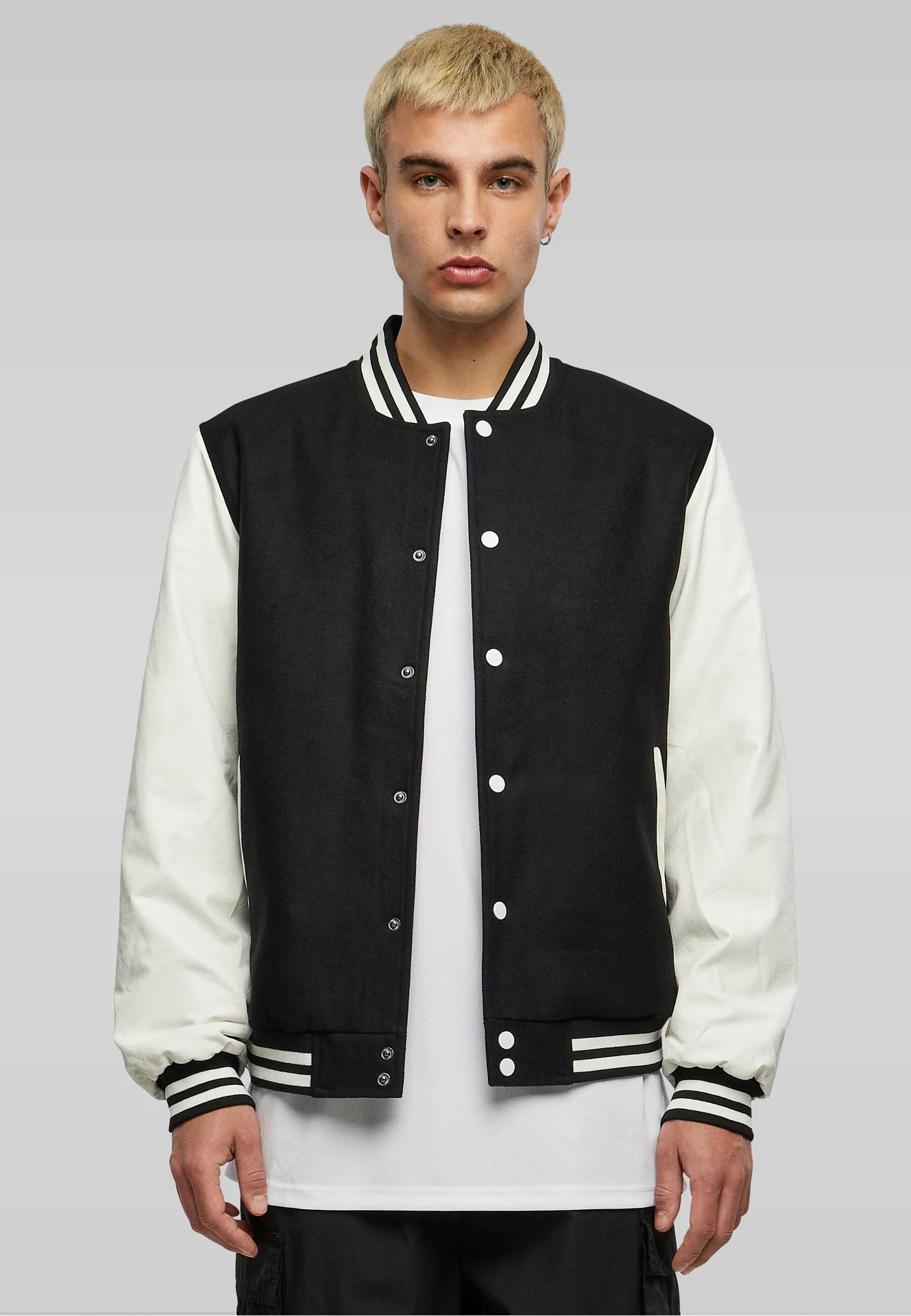 BYB-BY269-oldschool-college-jacket-black-white-model-0 Build Your Brand Oldschool College Jacket