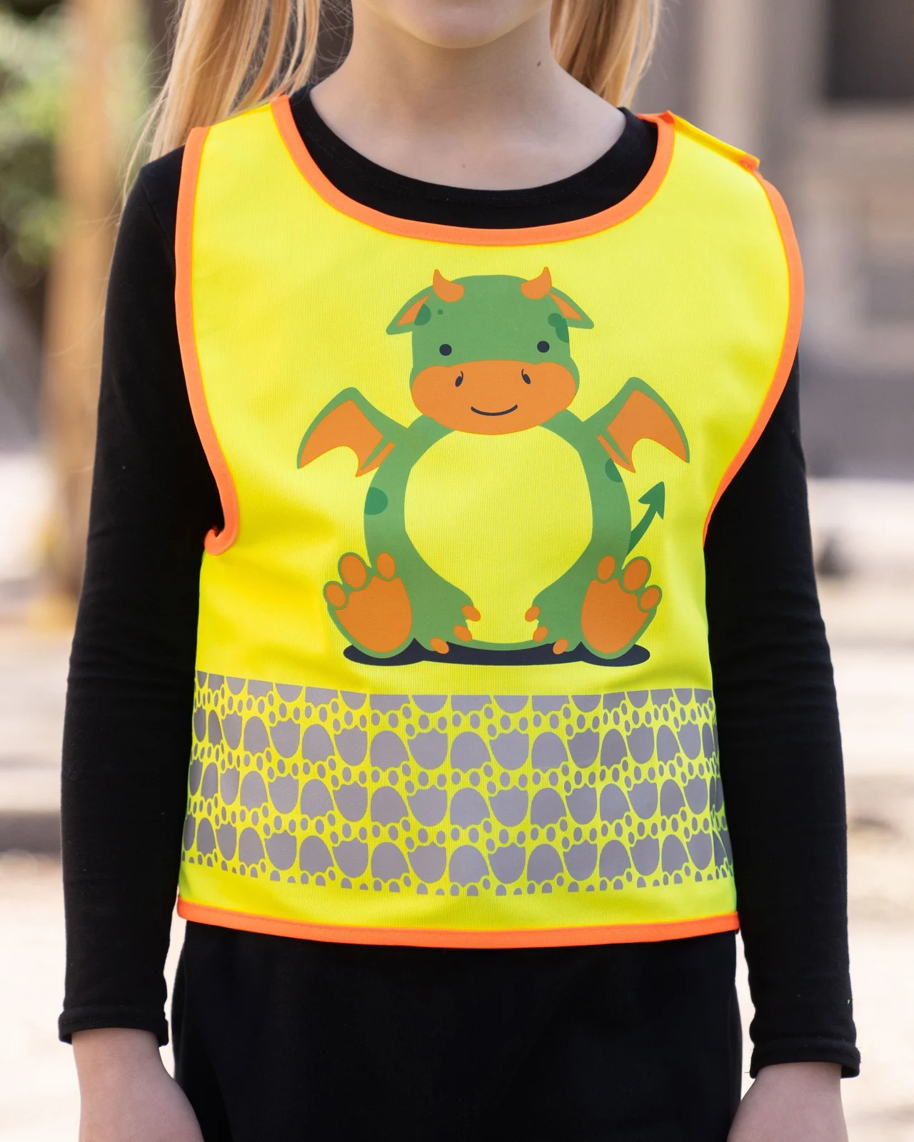 korntex-fun-childrens-safety-vest-funtastic-wildlife-co2-neutral-dragonyellow-model-0 Korntex Kinder Warnweste Funtastic Wildlife