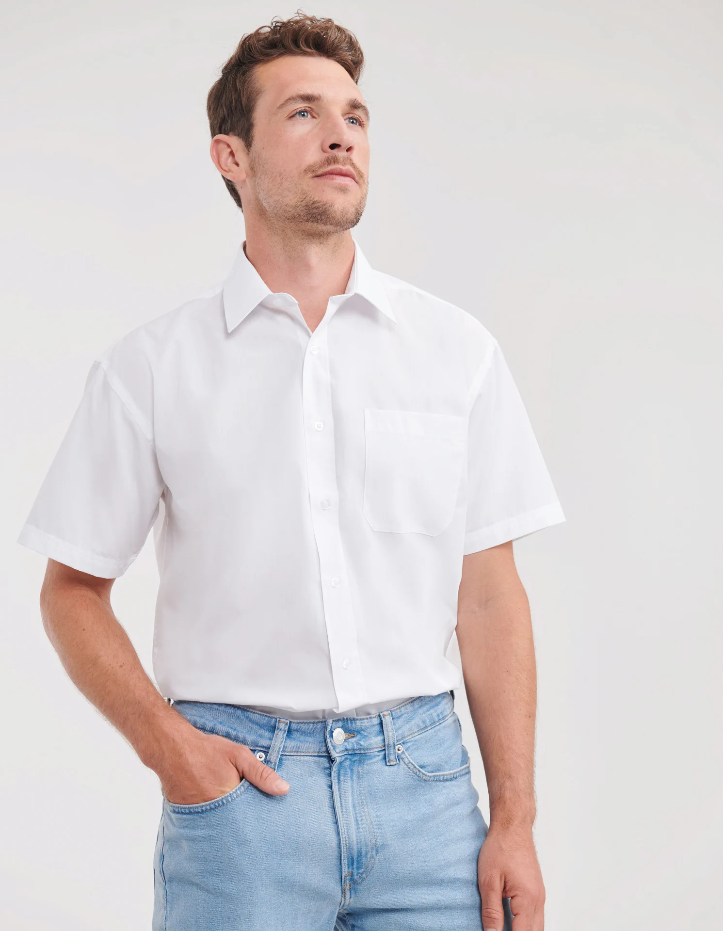 Russell Men's Short Sleeve Polycotton Easy Care Poplin Shirt