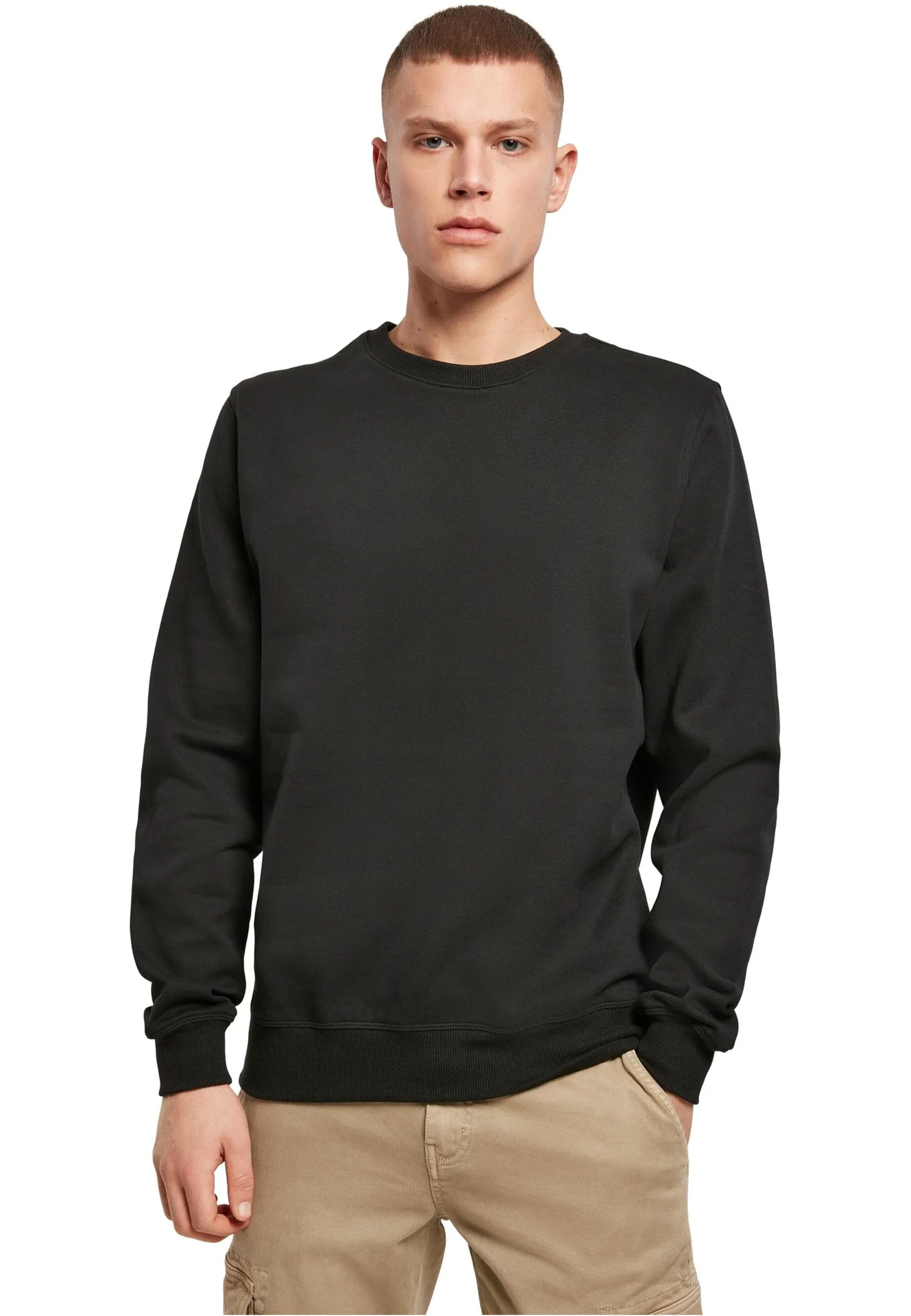 BYB-BY119-premium-crewneck-sweatshirt-black-model-0 Build Your Brand Premium Crewneck Sweatshirt