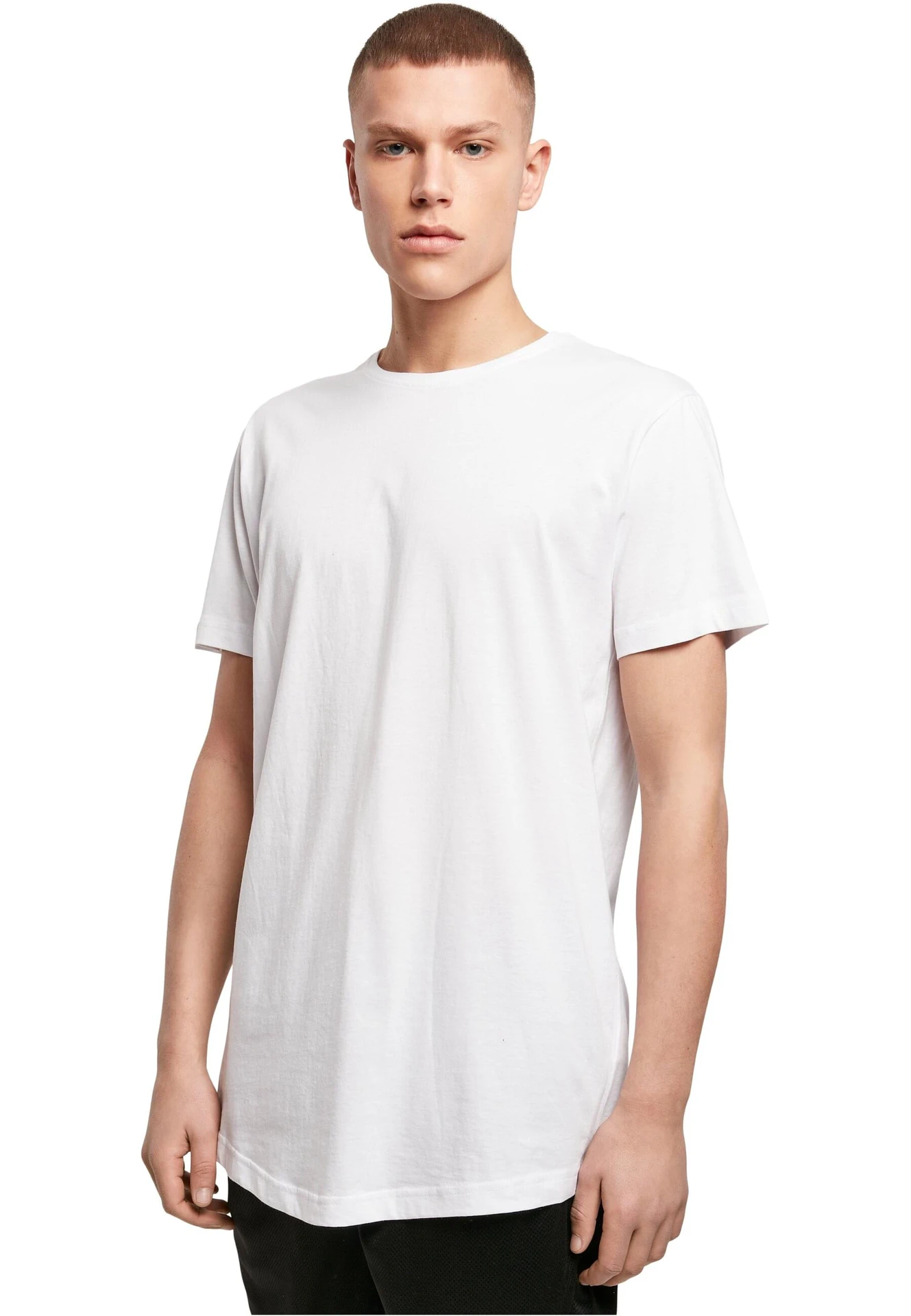 BYB-BY028-shaped-long-t-shirt-white-model-0 Build Your Brand Shaped Long Tee