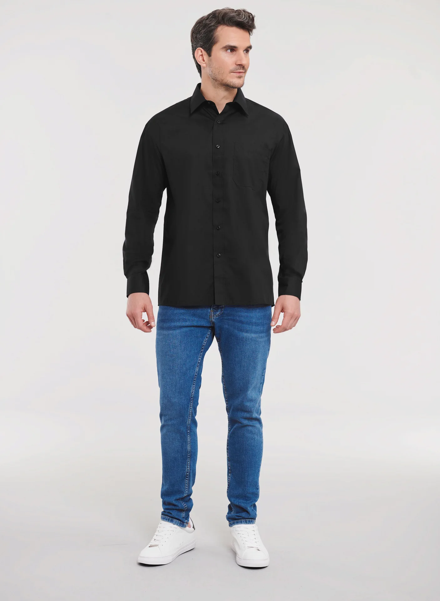 Russell Men's Long Sleeve Polycotton Easy Care Poplin Shirt