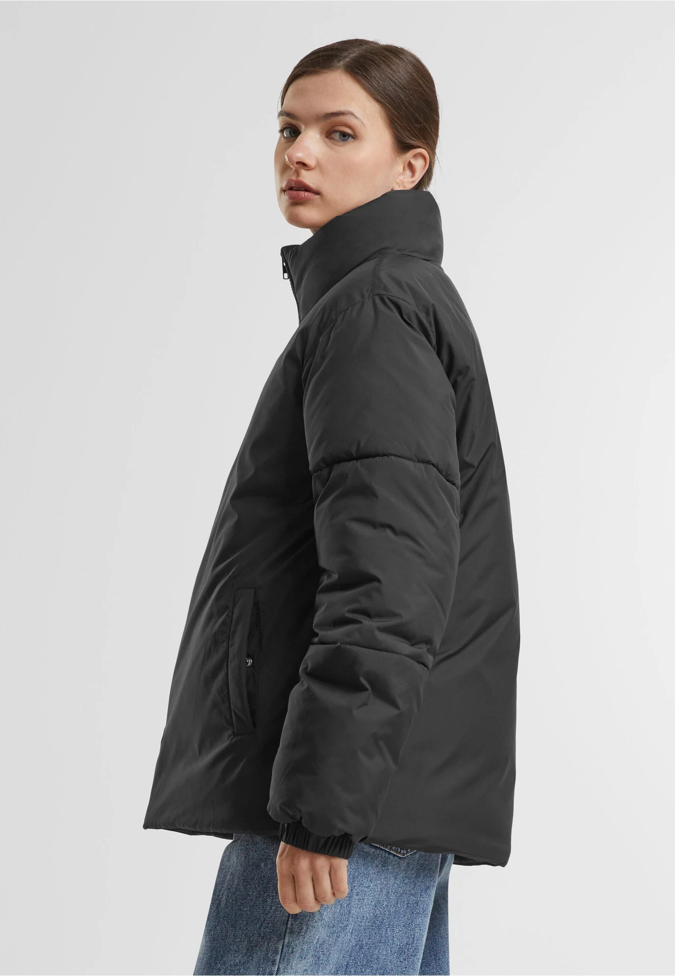 BYB-BY383-ladies-loose-puffer-jacket-black-model-1 Build Your Brand Ladies Loose Puffer Jacket