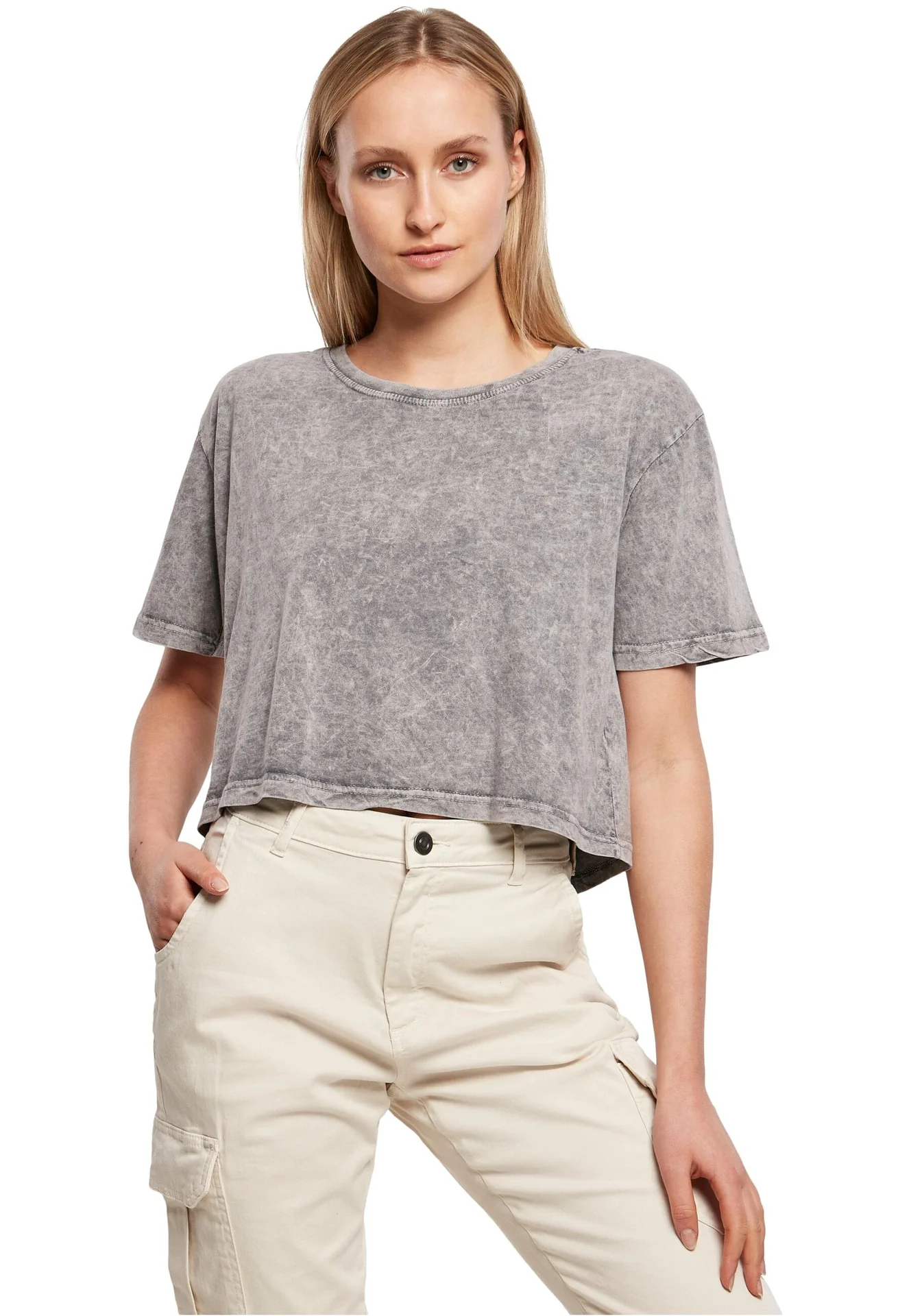 Build Your Brand Ladies Acid Washed Cropped Tee
