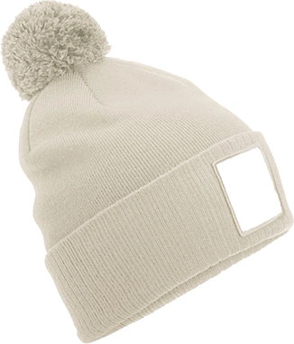 beechfield-b338r-applique-patch-pom-beanie-oatmeal-white-front-1 Beechfield Appliqué Patch Pom Beanie