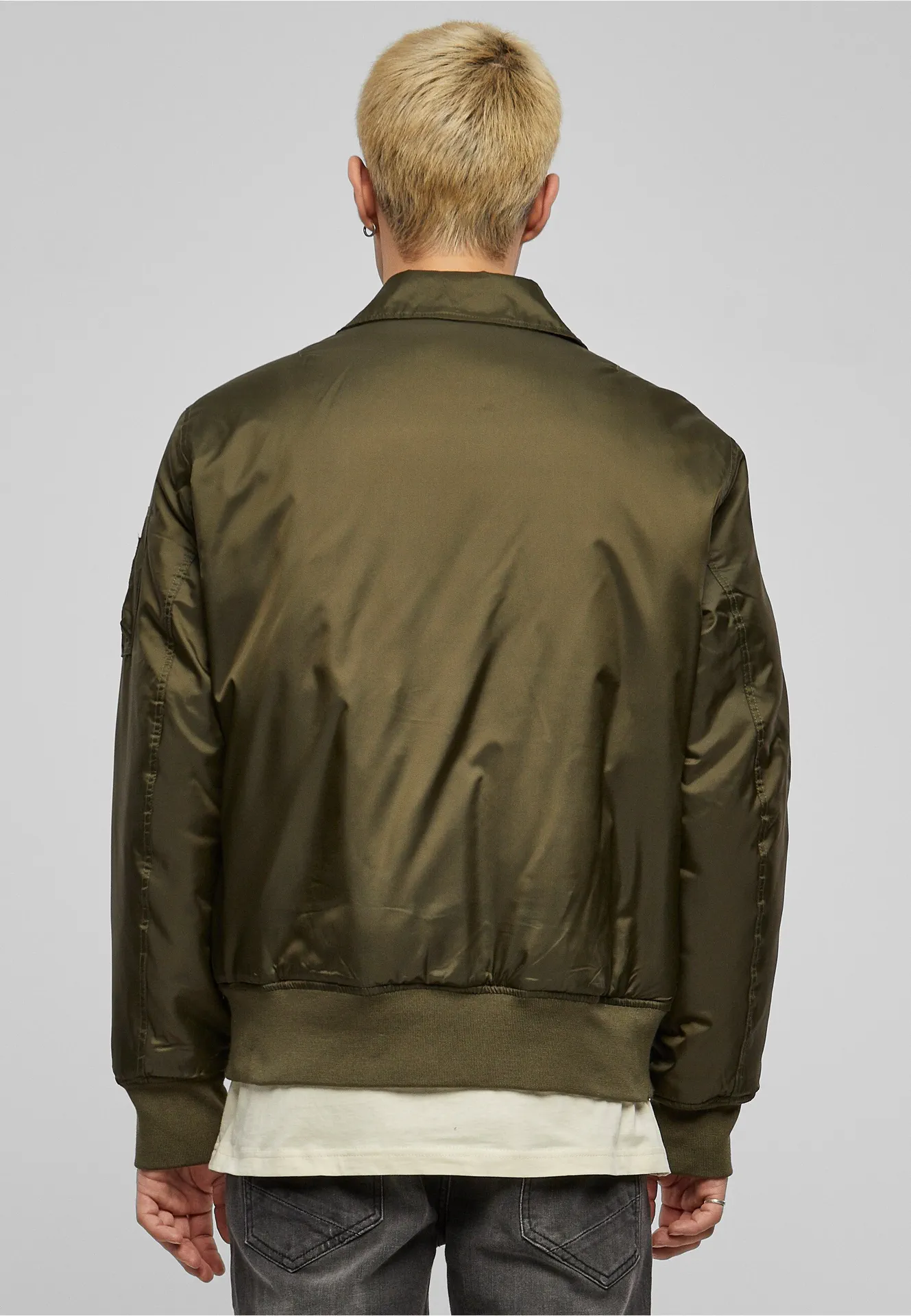 BYB-BY157-collar-bomber-jacket-darkolive-model-2 Build Your Brand Collar Bomber Jacket