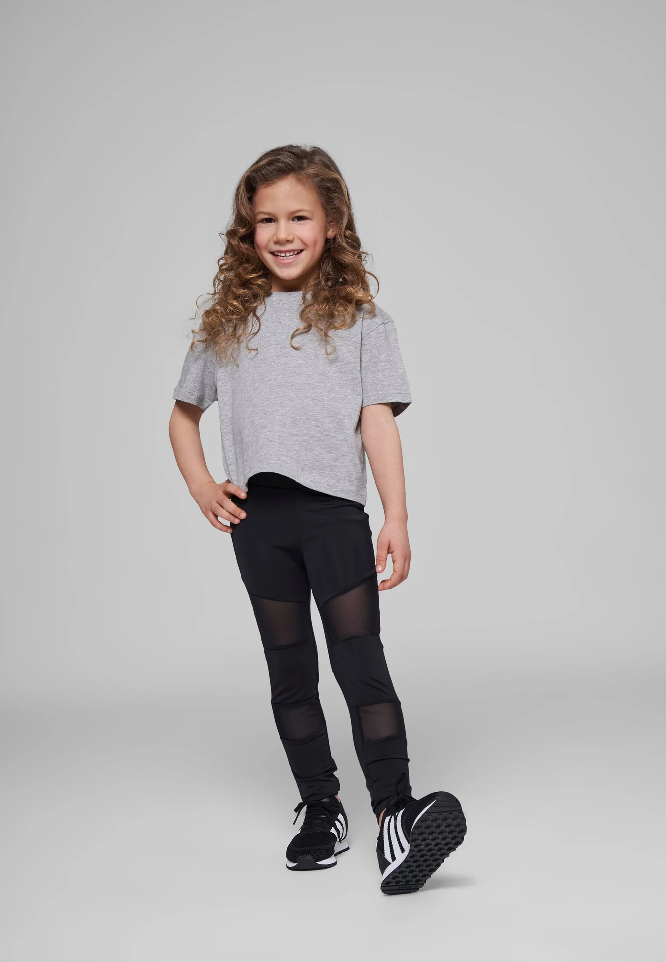 BYB-BY114-girls-cropped-jersey-t-shirt-heathergrey-model-3 Build Your Brand Girls Cropped Jersey Tee