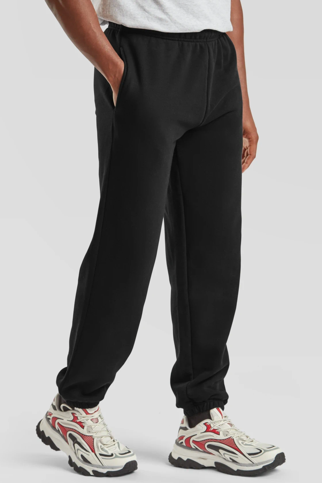 fruit-of-the-loom-64-040-0-premium-elasticated-cuff-jog-pants-black-model-1 F.O.L. Premium Elasticated Cuff Jog Pants
