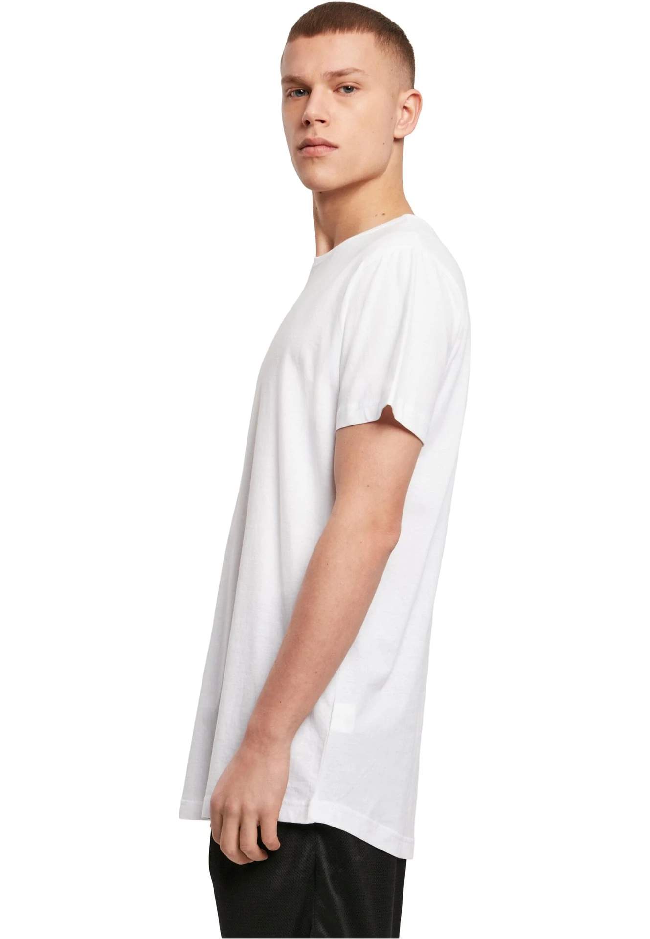 BYB-BY028-shaped-long-t-shirt-white-model-1 Build Your Brand Shaped Long Tee
