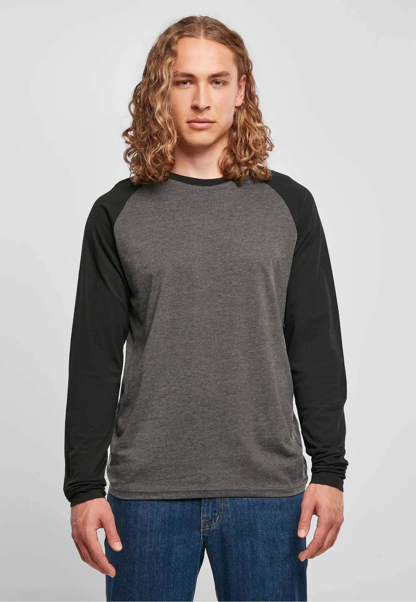 BYB-BB023-mens-contrast-raglan-longsleeve-t-shirt-charcoal-black-model-0 Build Your Brand Contrast Raglan Longsleeve T-Shirt
