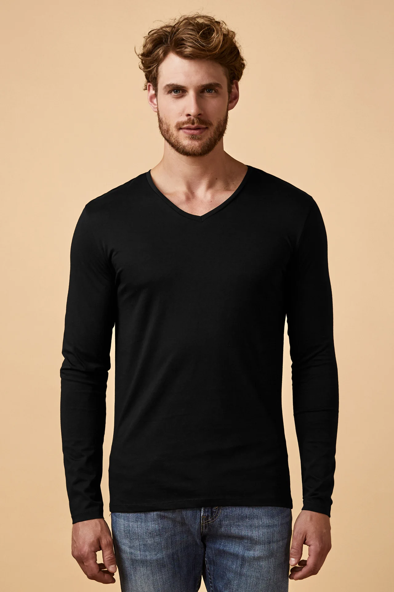 promodoro-1460-mens-v-neck-t-shirt-long-sleeve-black-model-0 Promodoro X.O Men´s V-Neck T-Shirt Long Sleeve