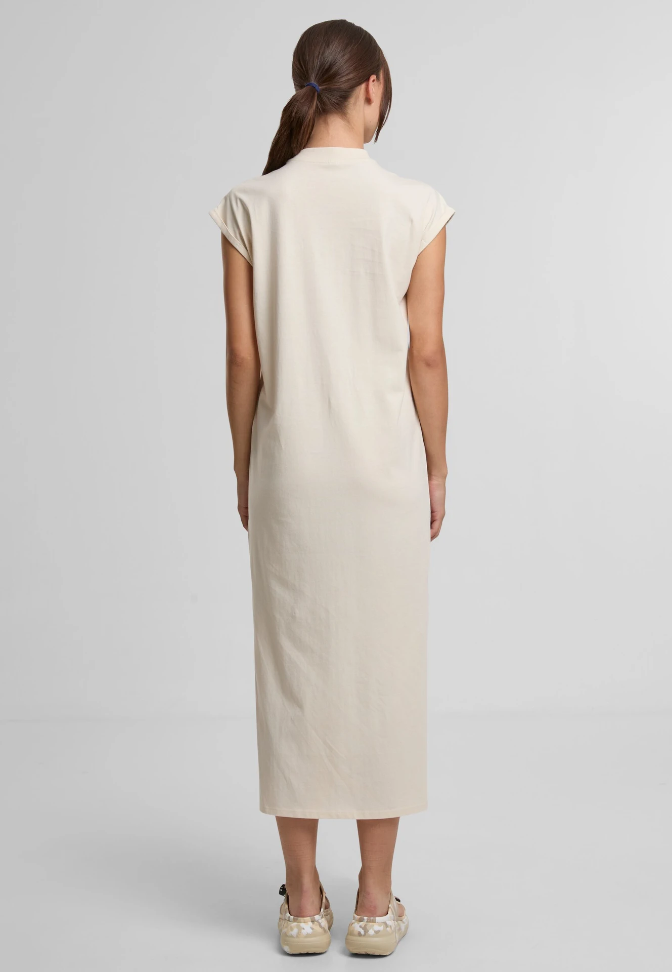BYB-BY302-ladies-long-extended-shoulder-dress-whitesand-model-2 Build Your Brand Ladies Long Extended Shoulder Dress