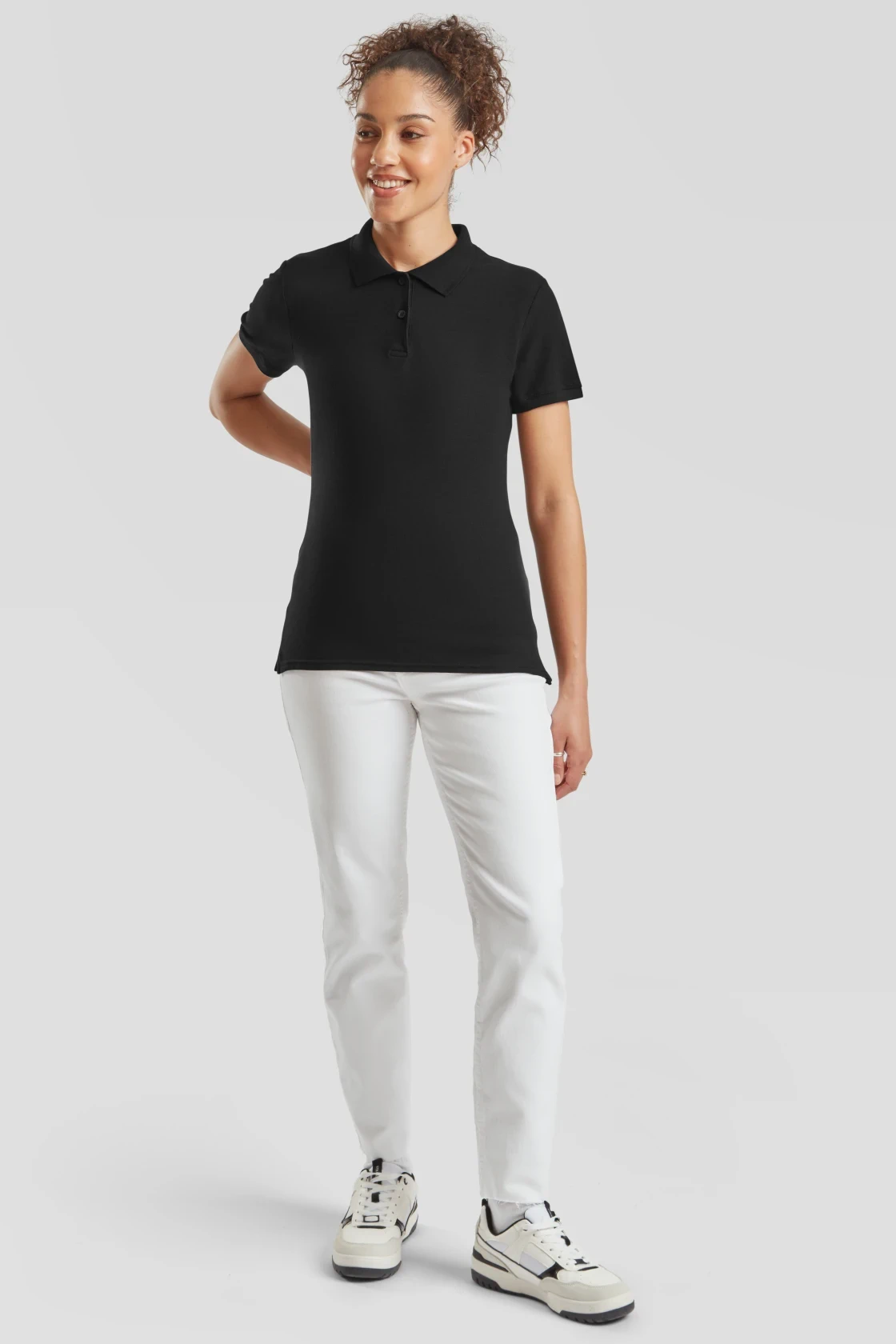 fruit-of-the-loom-63-030-0-ladies-premium-poloshirt-black-model-3 F.O.L. Lady-Fit Premium Polo