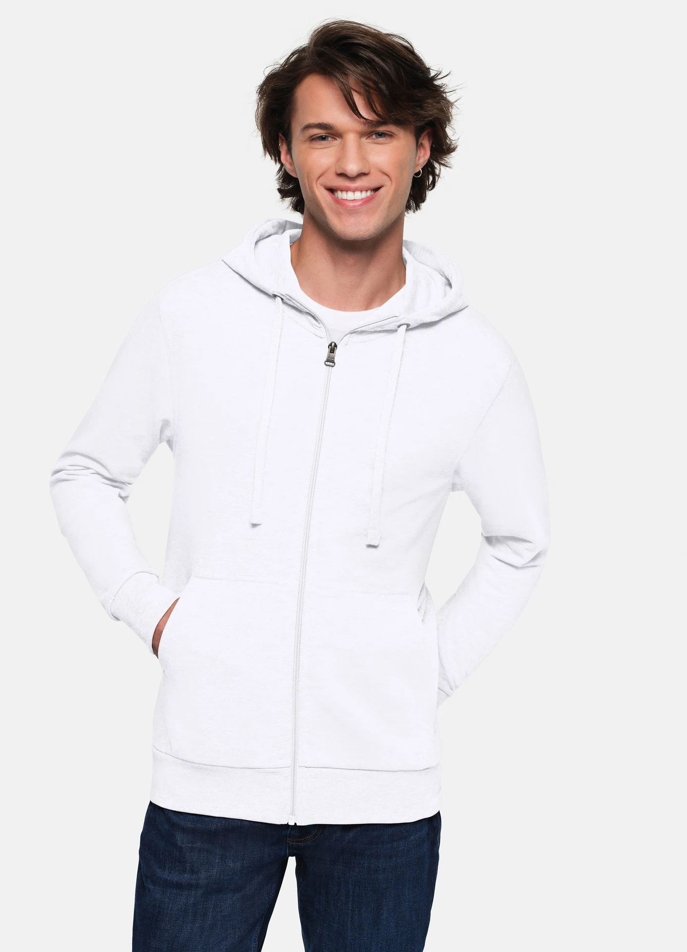 hakro-605-kapuzen-sweatjacke-premium-weiss-model-0 HAKRO Kapuzenjacke 605 Premium