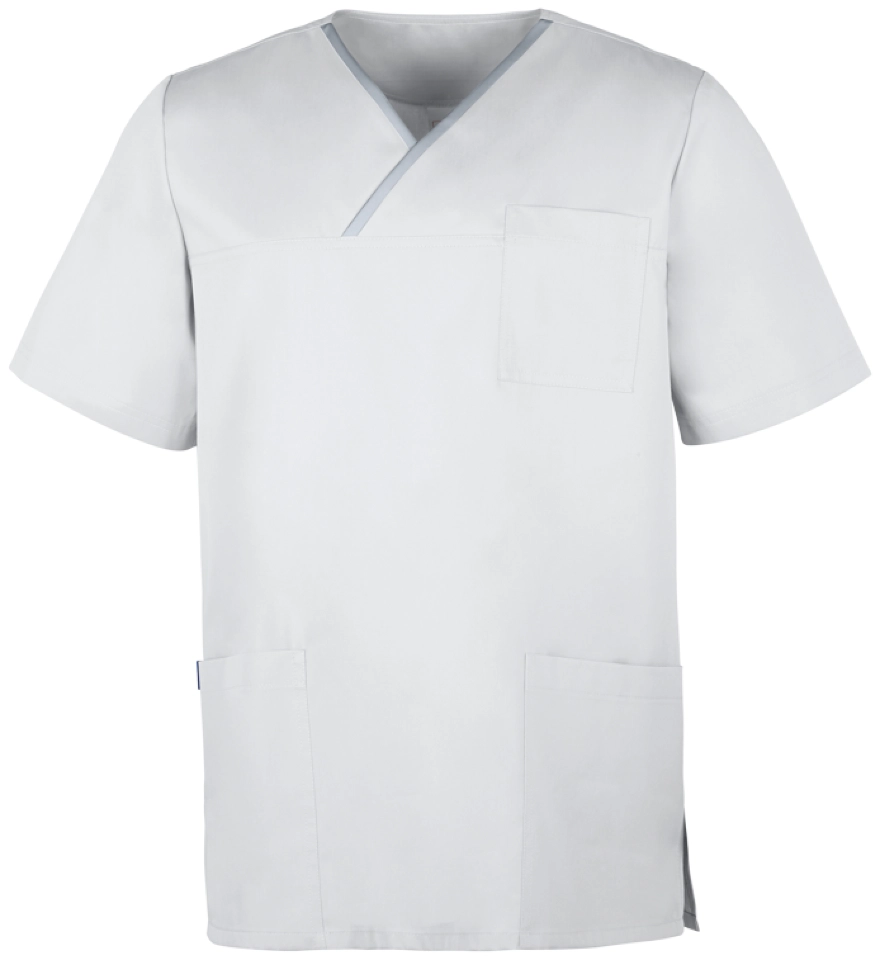 leiber-12-2146-schlupfkasack-kurzarm-weiss-silbergrau-front-3 Leiber Unisex-Schlupfkasack kurzarm 12/2146