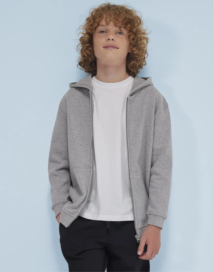bc-wk003-id.334-zip-hoodie-kids-sport-grey-model-1 B&C Kids ID.334 Zip Hood