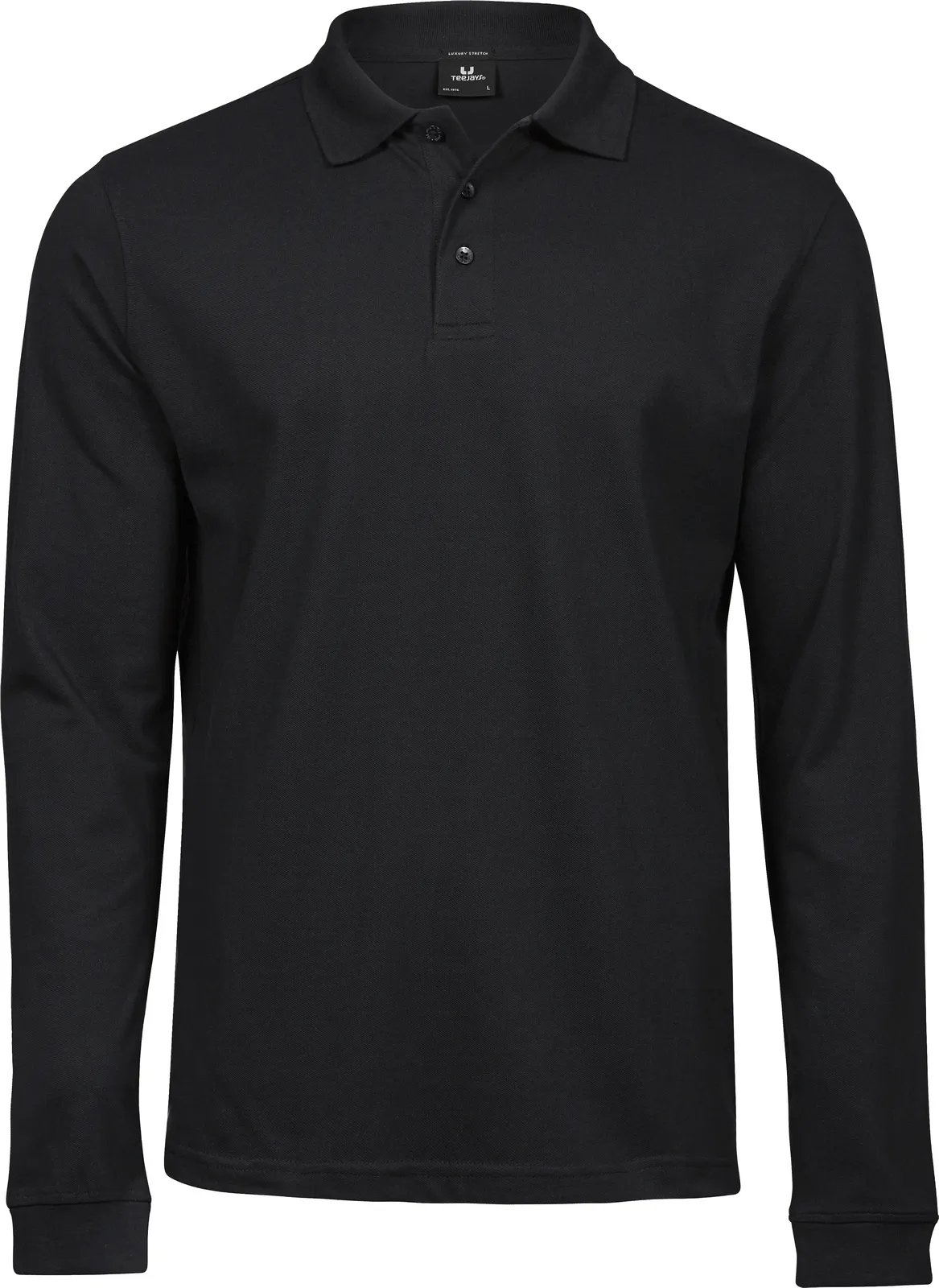tee-jays-1406-mens-luxury-stretch-long-sleeve-poloshirt-black-front-1 Tee Jays Men's Luxury Stretch Long Sleeve Polo