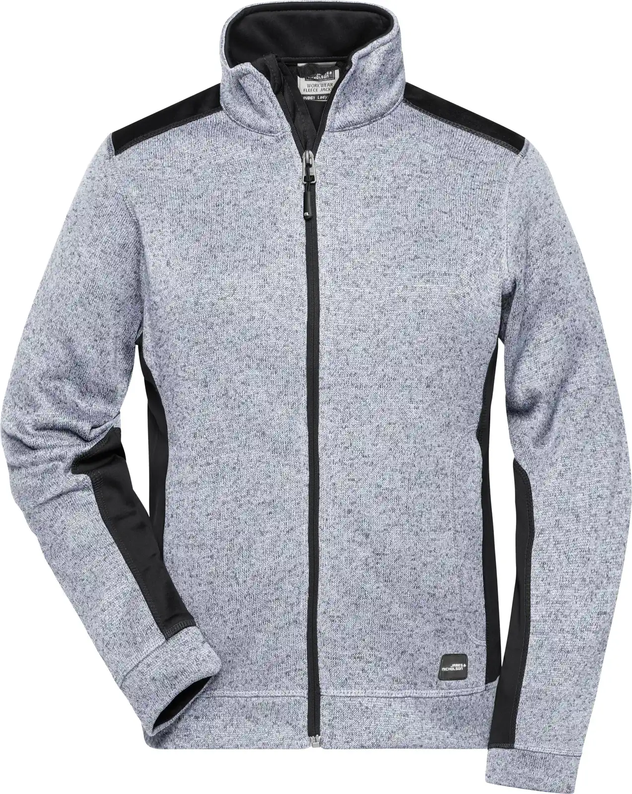jn861-ladies-knitted-workwear-fleece-jacket-whitemelange-carbon-front-3 James & Nicholson Ladies Knitted Workwear Fleece Jacket -STRONG-