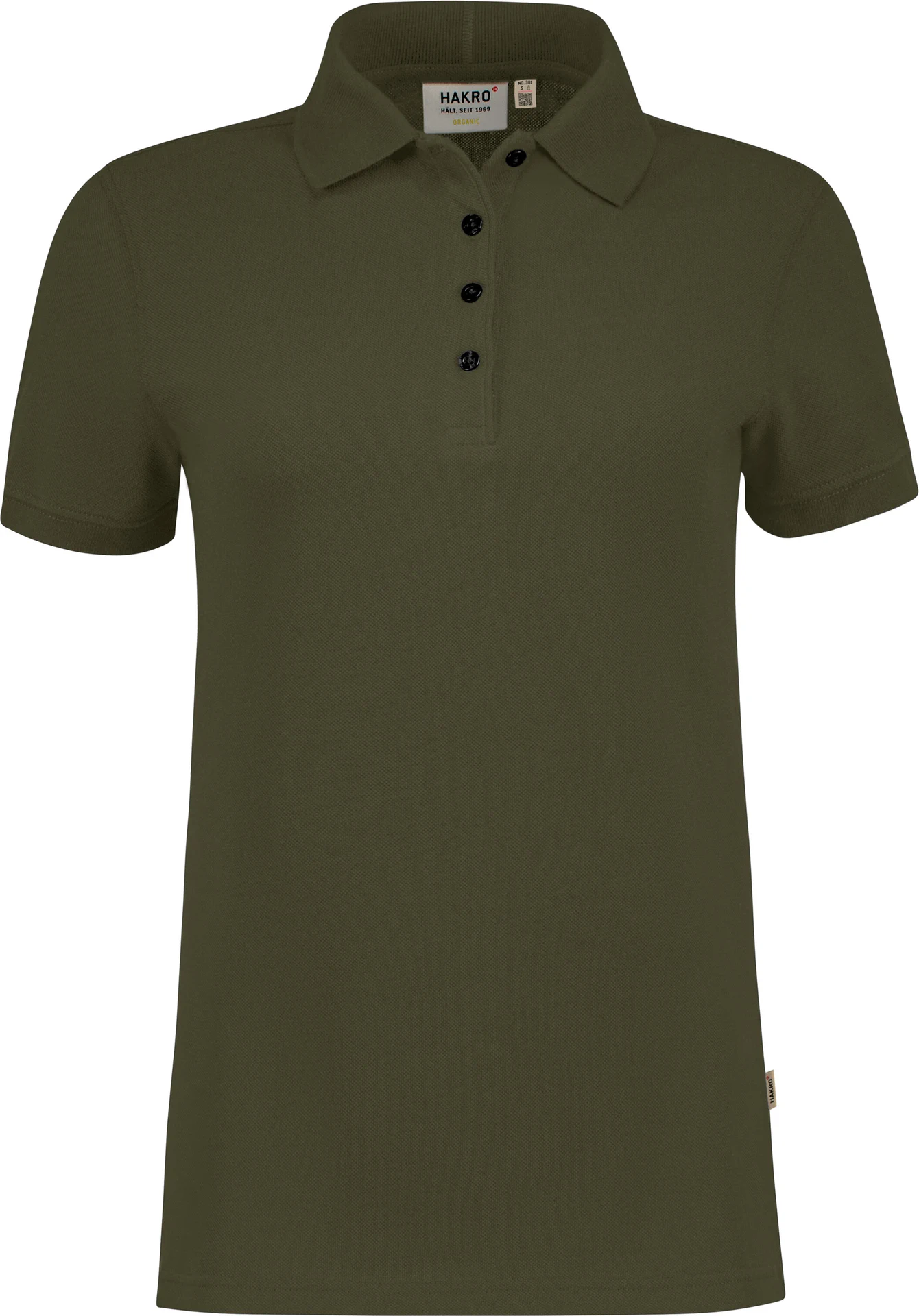 hakro-301-damen-poloshirt-bio-baumwolle-olive-front-1 HAKRO Damen Poloshirt 301 Bio-Baumwolle GOTS