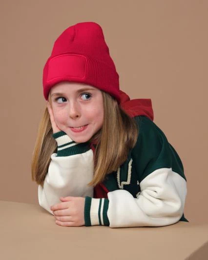 beechfield-b445b-kids-original-patch-beanie-classicred-model-0 Beechfield Kids Original Patch Beanie