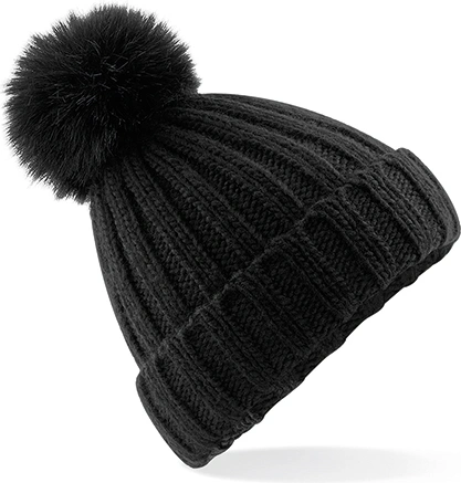 Beechfield Verbier Faux Fur Pop Pom Chunky Beanie