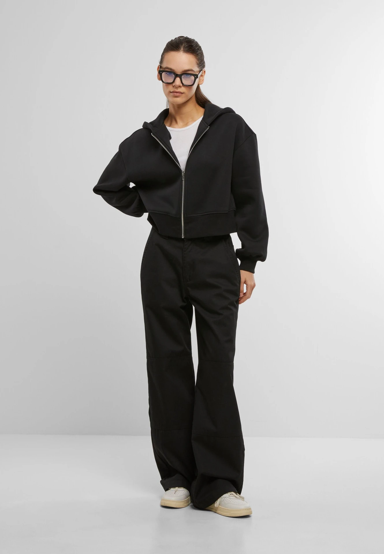 Build Your Brand Ladies Short Oversized Zip Jacket
