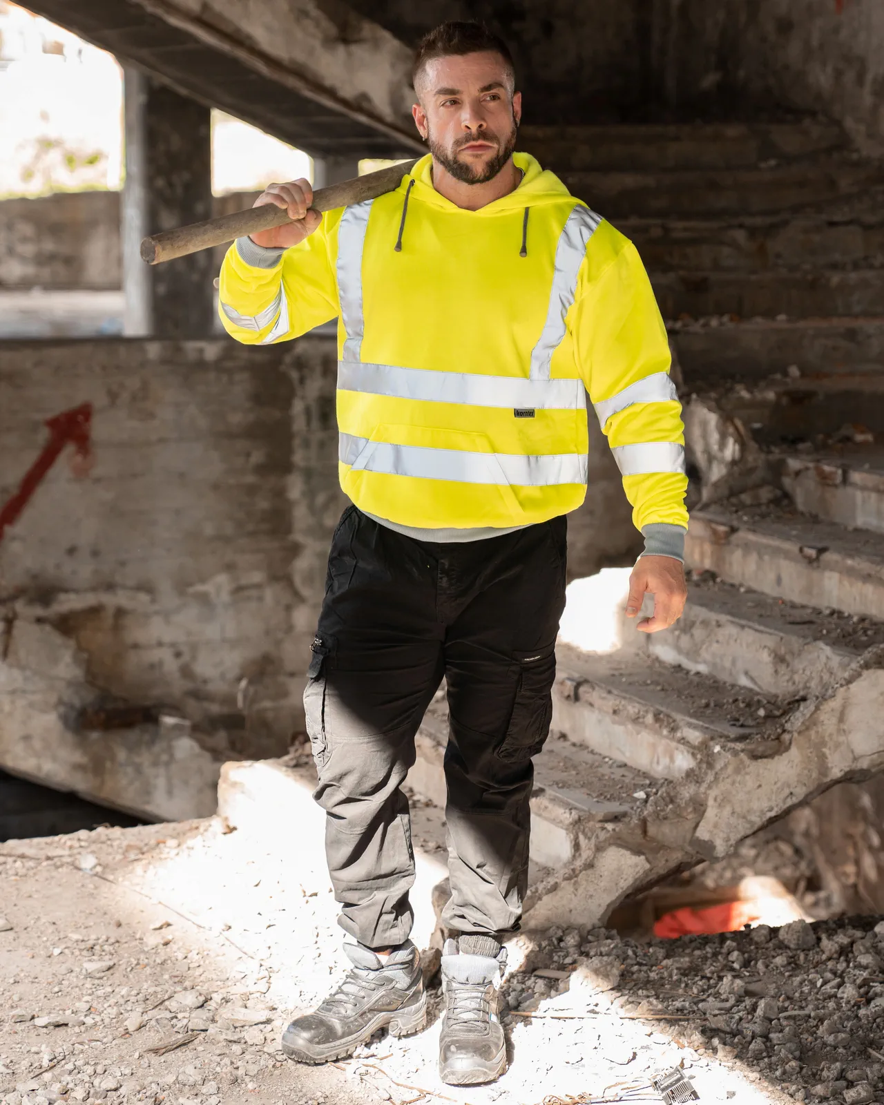 korntex-kxho-hi-vis-workwear-hoody-cork-signalyellow-model-1 Korntex Hi-Vis Workwear Hoody Cork