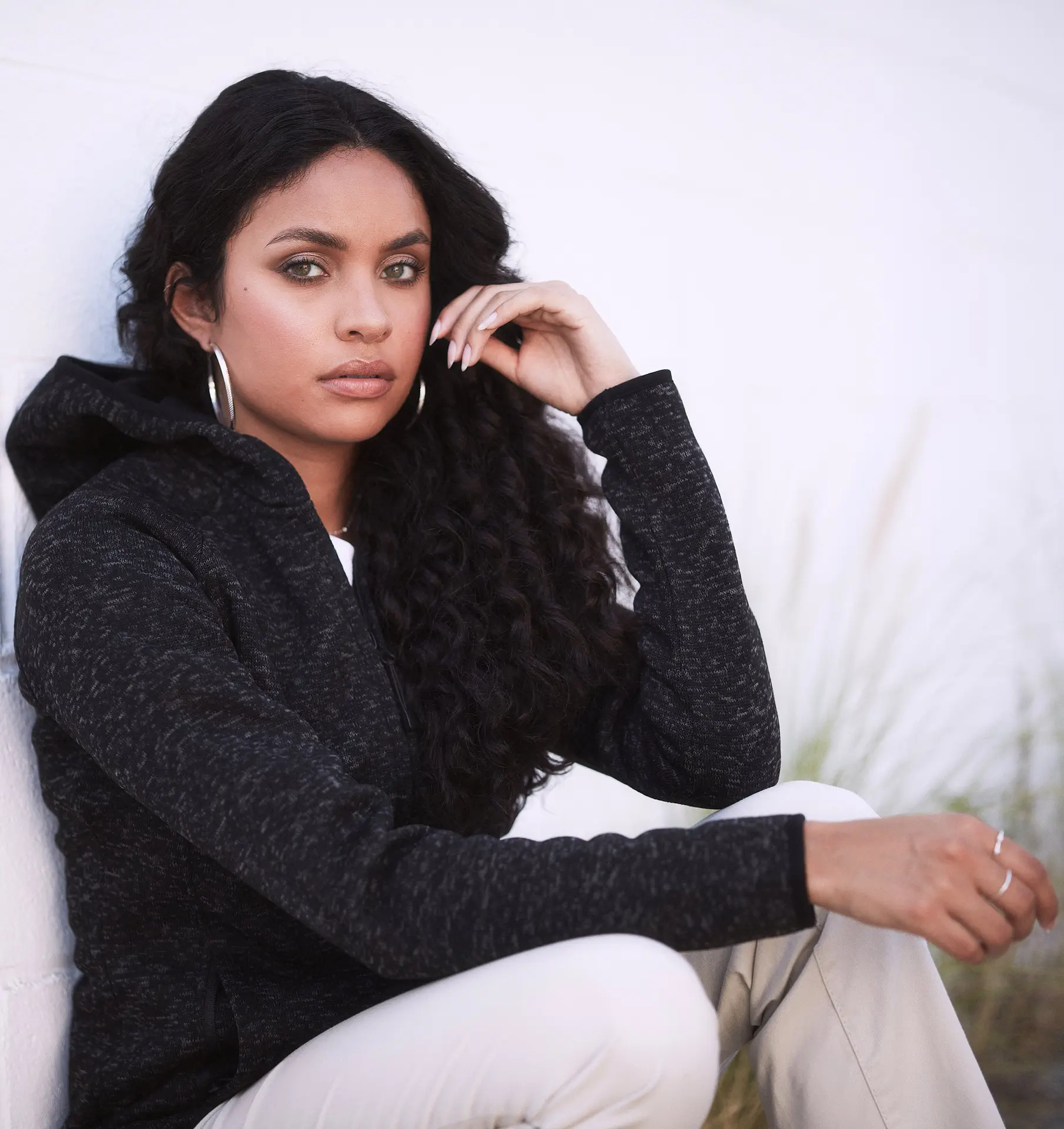 stedman-st5560-lux-knit-fleece-jacket-women-blackopalheather-model-1 Stedman Lux Hooded Knitfleece Jacket Women
