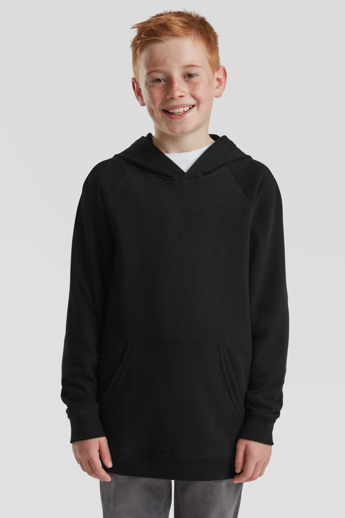 fruit-of-the-loom-62-009-0-kids-lightweight-hooded-sweatshirt-black-model-0 F.O.L. Kids Lightweight Hooded Sweat
