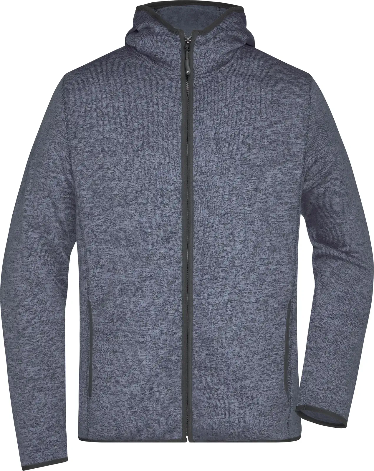 jn589-mens-knitted-fleece-hoody-denimmelange-black-front-3 James & Nicholson Men's Knitted Fleece Hoody