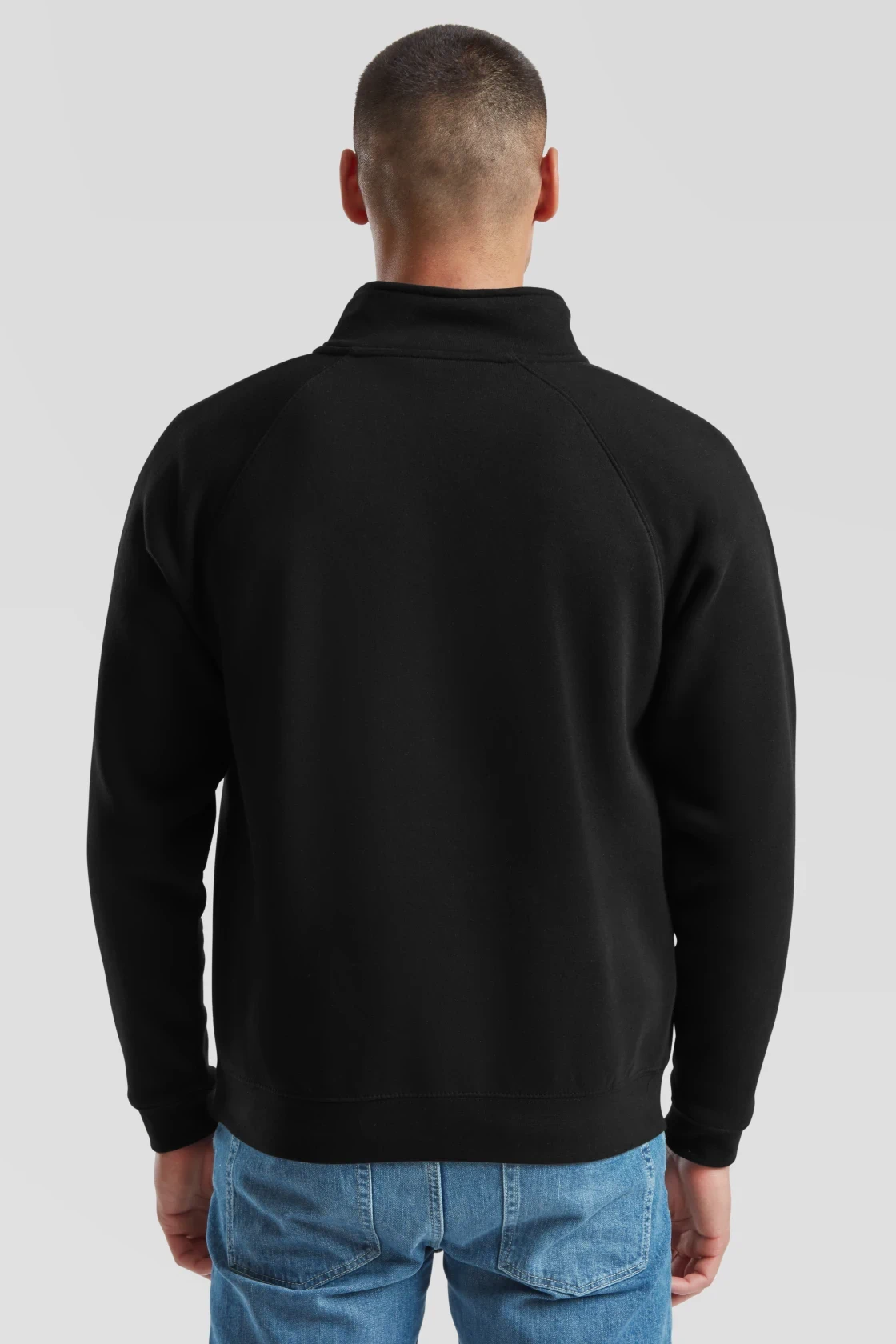 fruit-of-the-loom-62-032-0-premium-zip-neck-sweatshirt-black-model-2 F.O.L. Zip-Neck Sweat mit 1/4 Zip