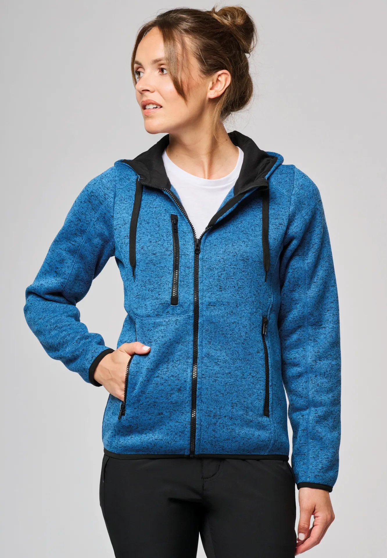 Kariban Damen Melange Kapuzen Strickfleece Jacke