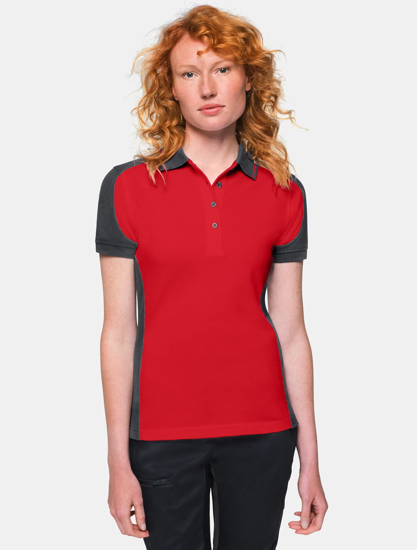 hakro-239-damen-poloshirt-contrast-mikralinar-rot-anthrazit-model-0 HAKRO Women-Poloshirt-Contrast 239 Mikralinar®