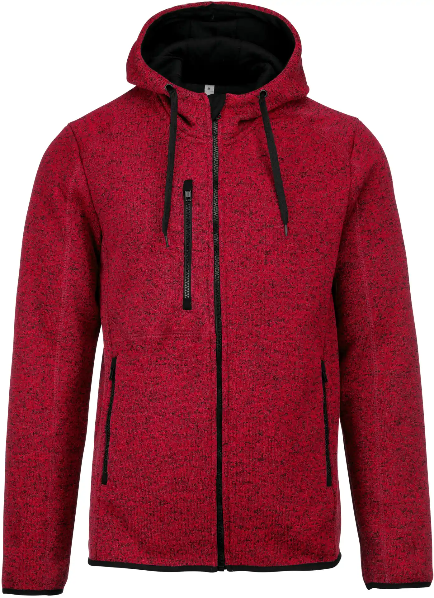 kariban-PA365-herren-melange-kapuzen-strickfleece-jacke-redmelange-front-3 Kariban Herren Melange Kapuzen Strickfleece Jacke