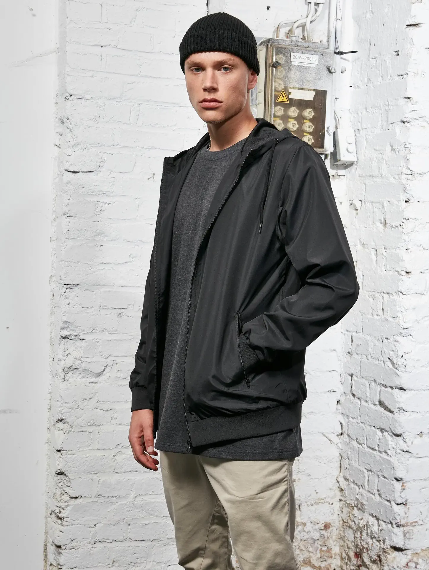 BYB-BY151-recycled-windrunner-black-model-0 Build Your Brand Recycled Windrunner