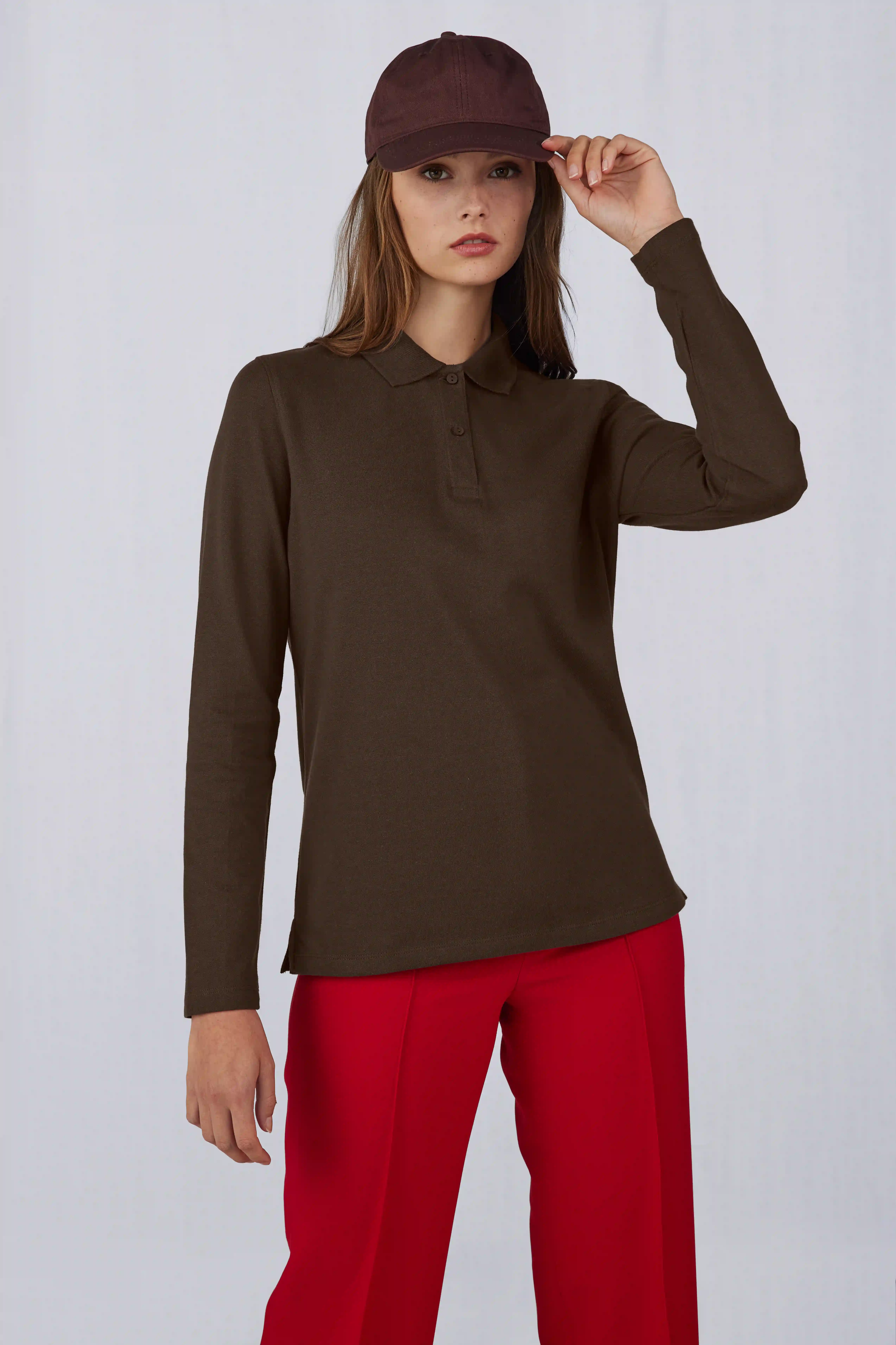 bc-pw464-my-polo-210-longsleeve-women-roasted-coffee-model-2 B&C My Polo 210 Long Sleeve Women